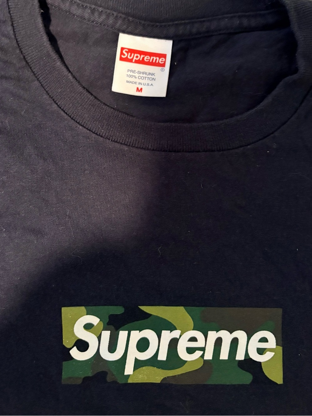 Supreme Black Tee with Green Camo Box Logo
